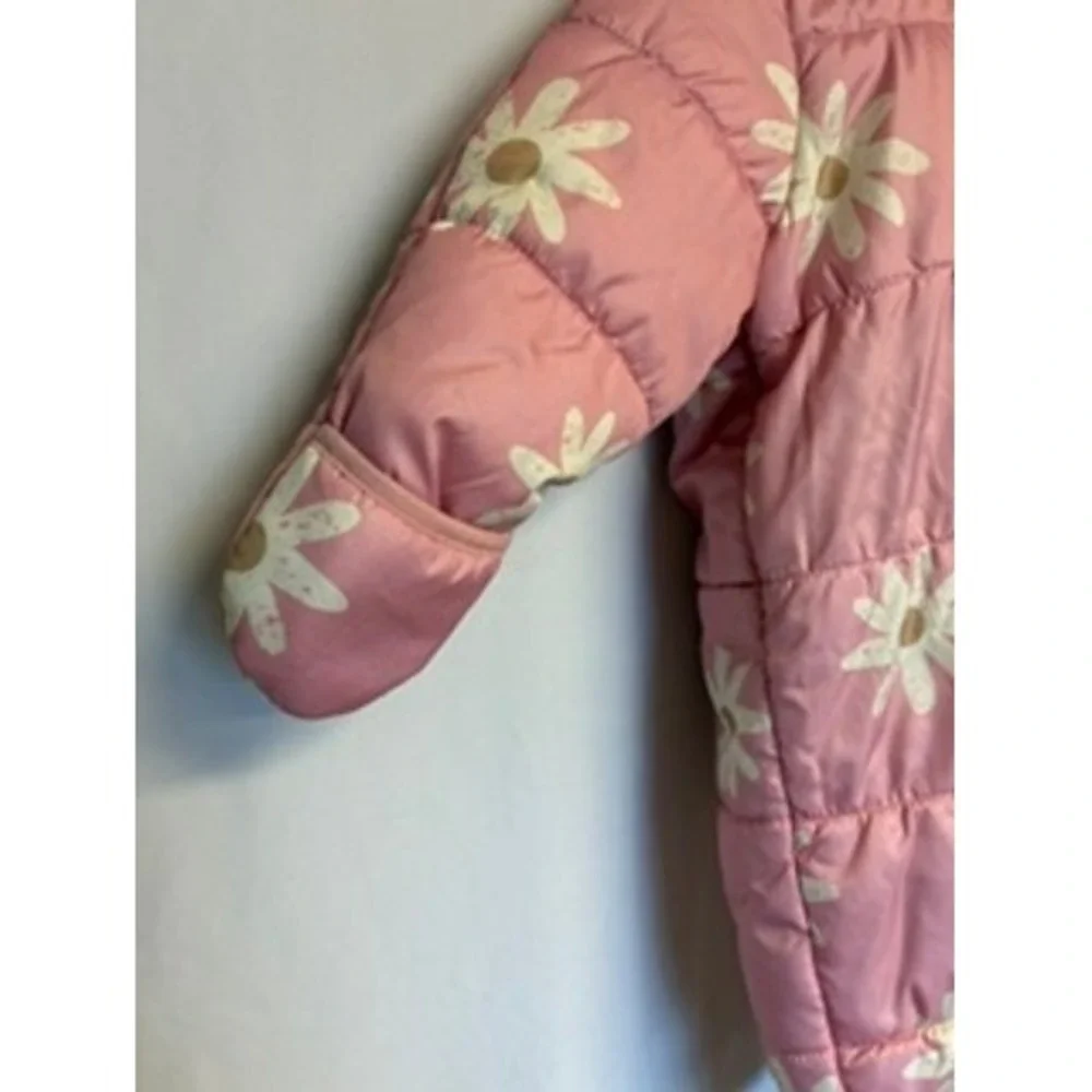 Carters Pink Daisy Floral Puffer Snowsuit Faux Fur Hood 18M Pink White Winter